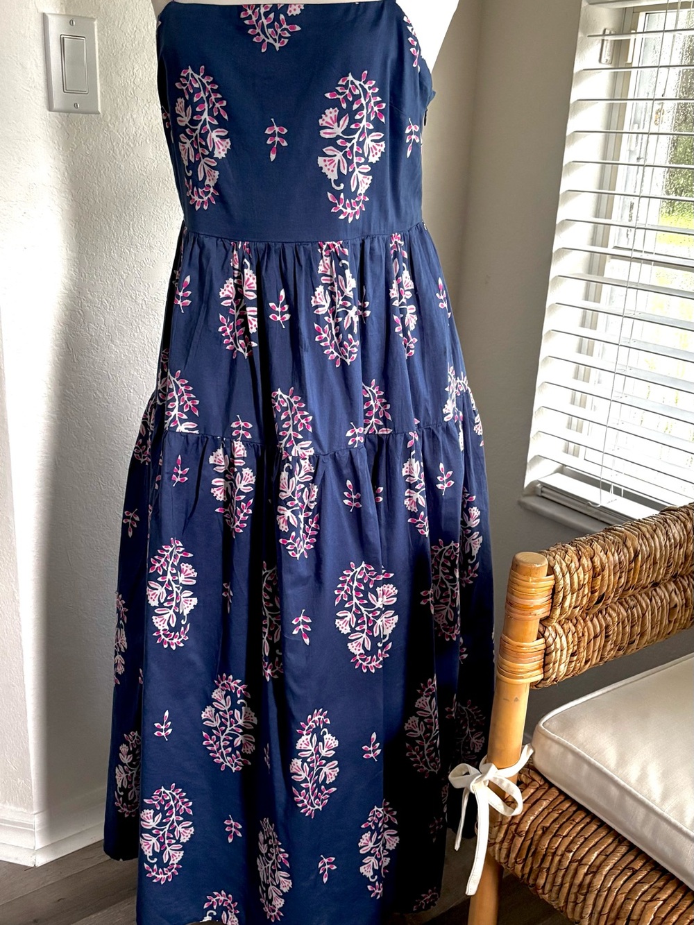 NWT / J.Crew / Cotton Strappy Midi Dress / Baltic Blue Print / Size 6
